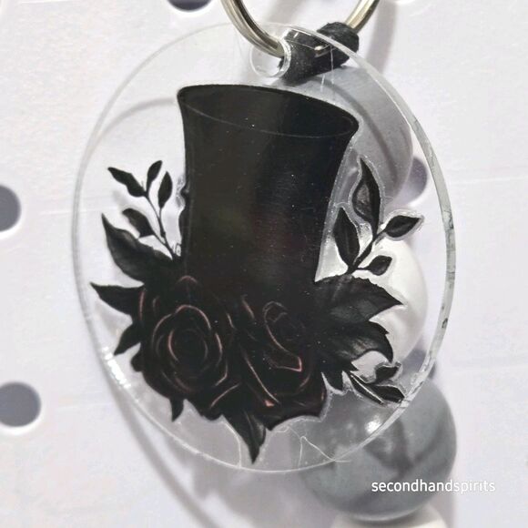 Steampunk Top Hat Dark Roses steam punk  Beaded Keychain Dark Aesthetic - Picture 2 of 3